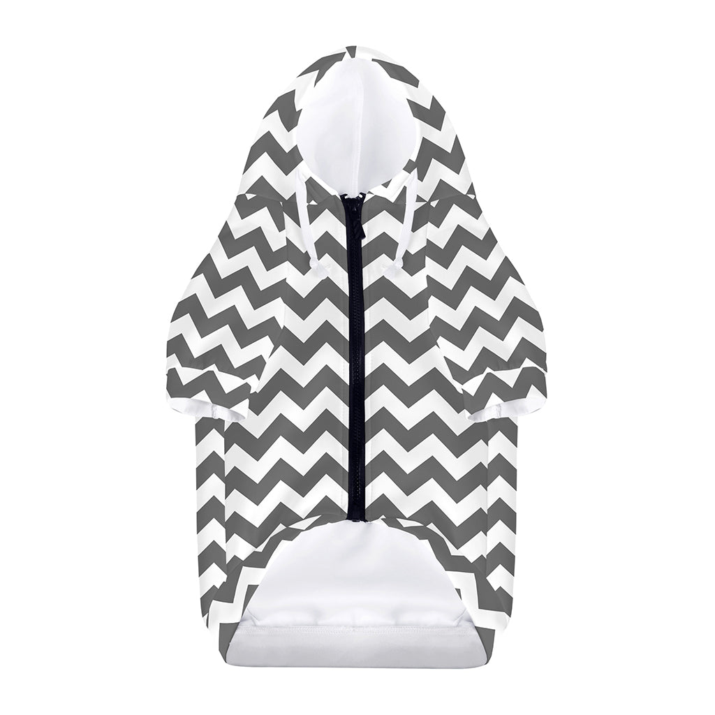 Grey And White Chevron Pattern Print Dog Zip Up Hoodie