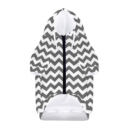 Grey And White Chevron Pattern Print Dog Zip Up Hoodie