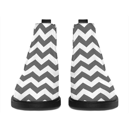 Grey And White Chevron Pattern Print Flat Ankle Boots