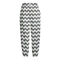 Grey And White Chevron Pattern Print Fleece Lined Knit Pants