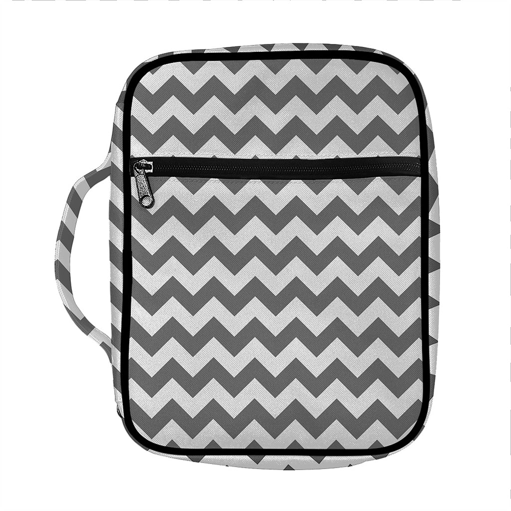 Grey And White Chevron Pattern Print Front Pocket Bible Bag