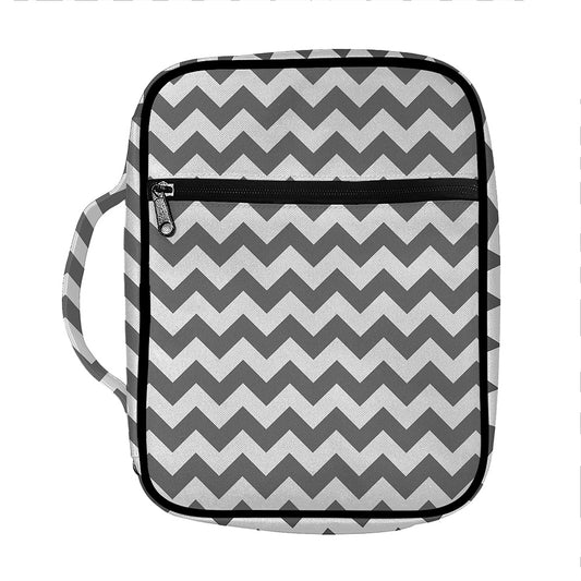 Grey And White Chevron Pattern Print Front Pocket Bible Bag