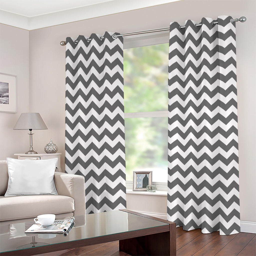Grey And White Chevron Pattern Print Grommet Curtains