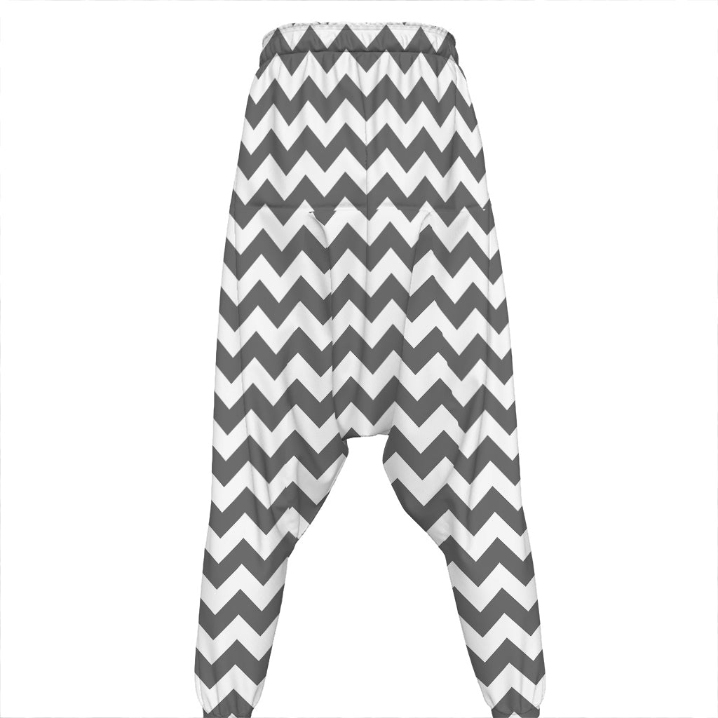 Grey And White Chevron Pattern Print Hammer Pants