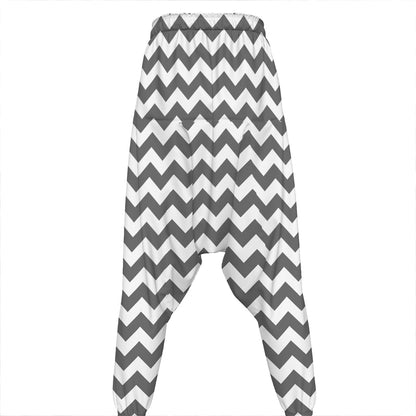 Grey And White Chevron Pattern Print Hammer Pants