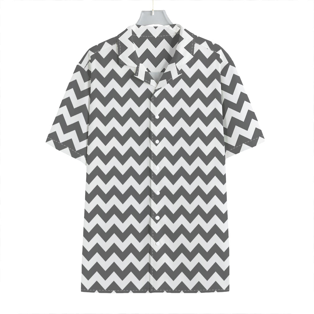 Grey And White Chevron Pattern Print Hawaiian Shirt