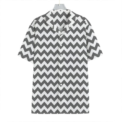 Grey And White Chevron Pattern Print Hawaiian Shirt