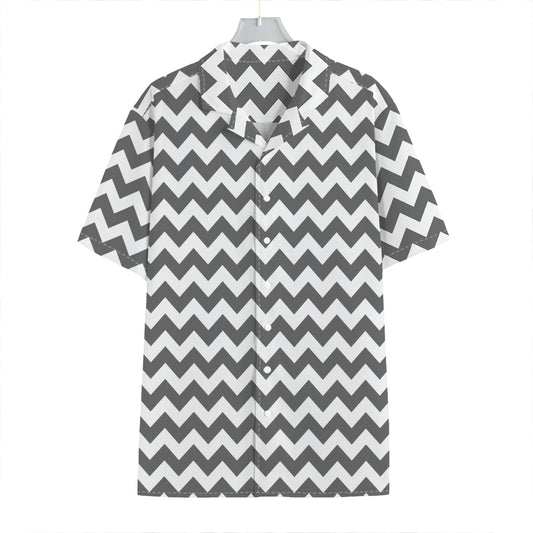 Grey And White Chevron Pattern Print Hawaiian Shirt