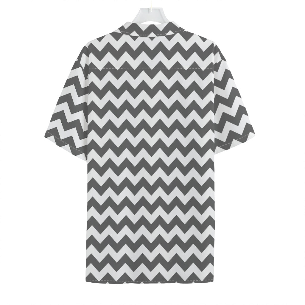 Grey And White Chevron Pattern Print Hawaiian Shirt