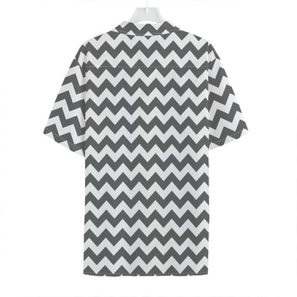 Grey And White Chevron Pattern Print Hawaiian Shirt