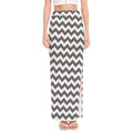 Grey And White Chevron Pattern Print High Slit Maxi Skirt