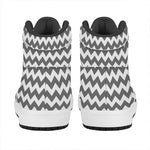 Grey And White Chevron Pattern Print High Top Leather Sneakers