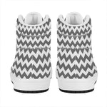 Grey And White Chevron Pattern Print High Top Leather Sneakers