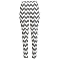 Grey And White Chevron Pattern Print High-Waisted Pocket Leggings