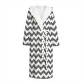 Grey And White Chevron Pattern Print Hooded Bathrobe
