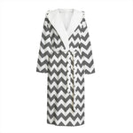 Grey And White Chevron Pattern Print Hooded Bathrobe