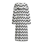 Grey And White Chevron Pattern Print Hooded Bathrobe