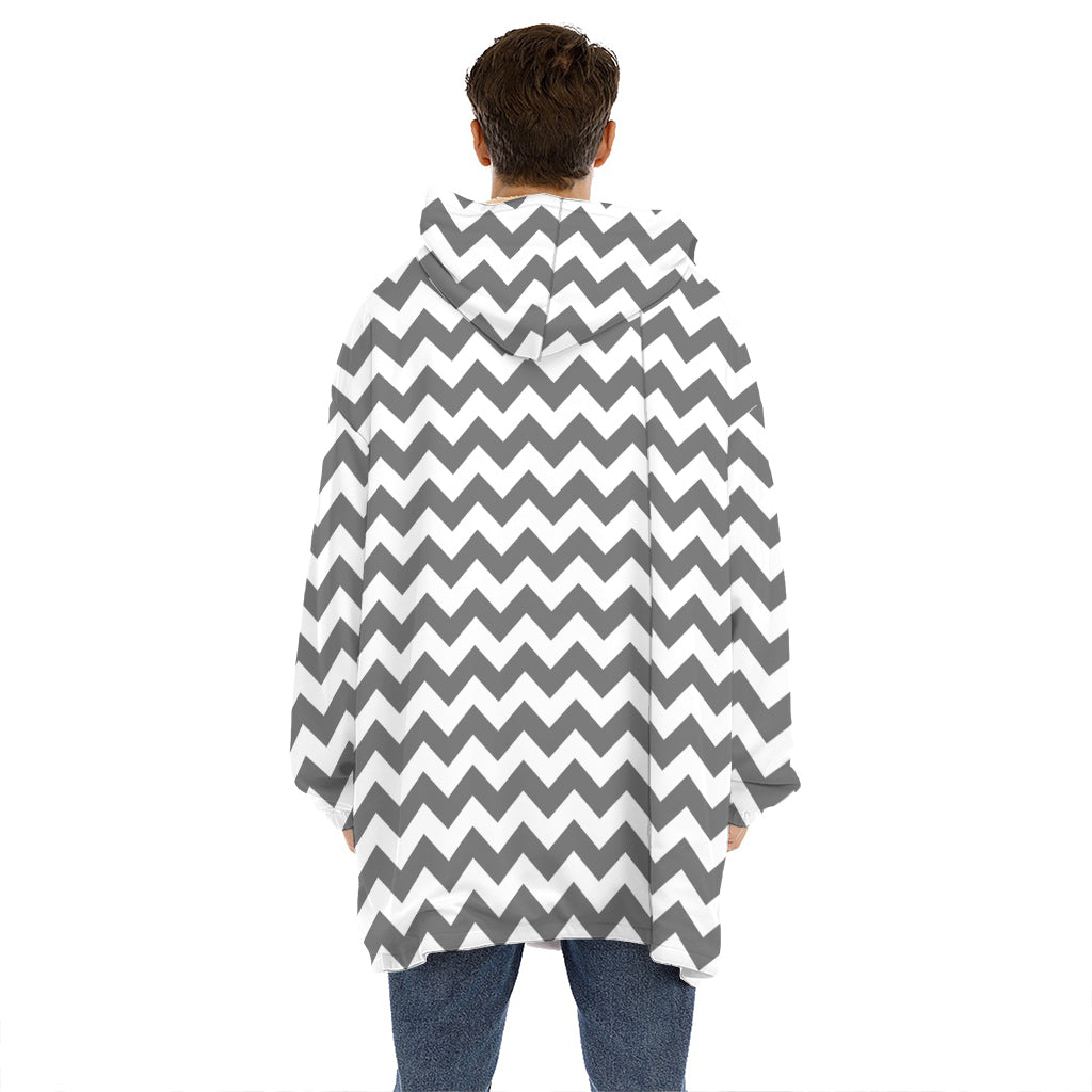 Grey And White Chevron Pattern Print Hoodie Blanket