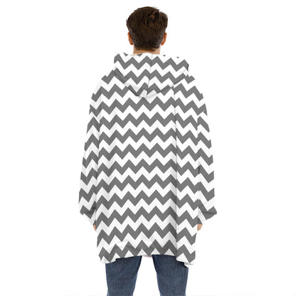 Grey And White Chevron Pattern Print Hoodie Blanket