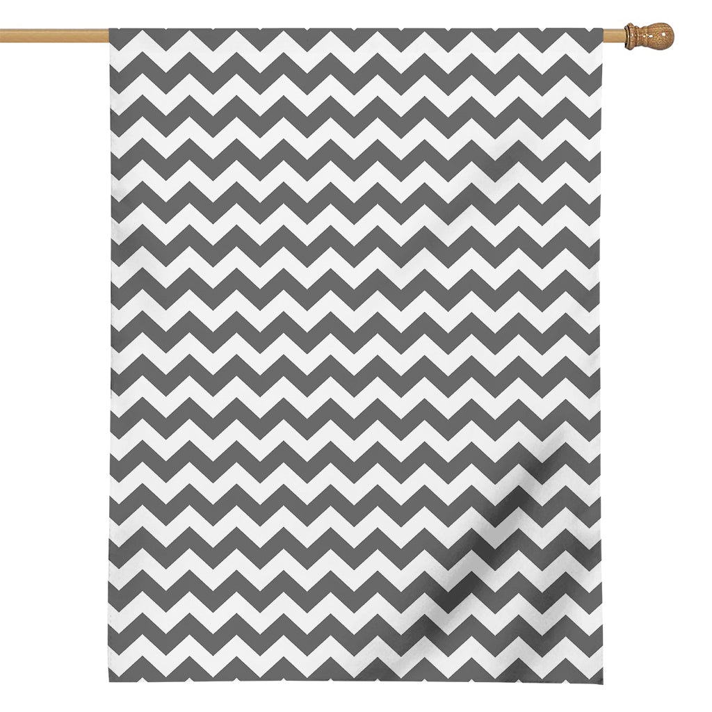 Grey And White Chevron Pattern Print House Flag