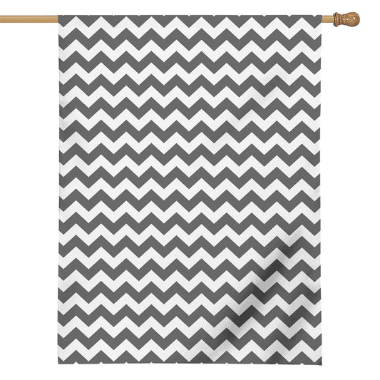 Grey And White Chevron Pattern Print House Flag