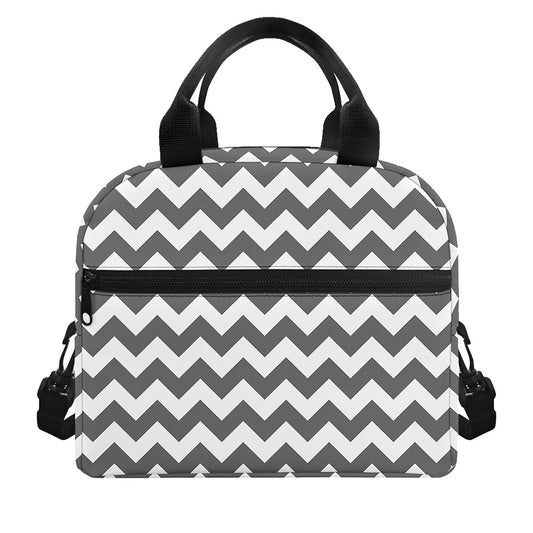 Grey And White Chevron Pattern Print Insulated Lunch Bag