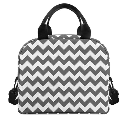 Grey And White Chevron Pattern Print Insulated Lunch Bag