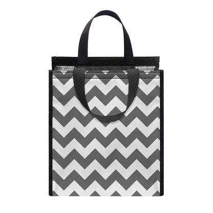 Grey And White Chevron Pattern Print Insulated Lunch Tote