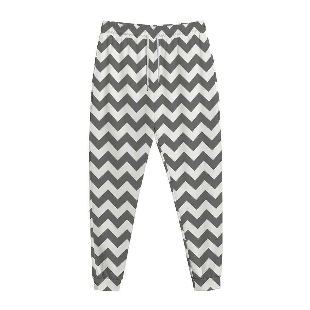 Grey And White Chevron Pattern Print Jogger Pants