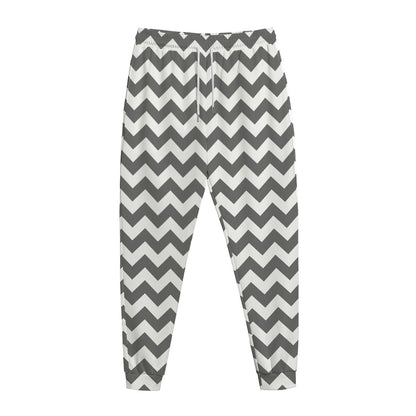Grey And White Chevron Pattern Print Jogger Pants