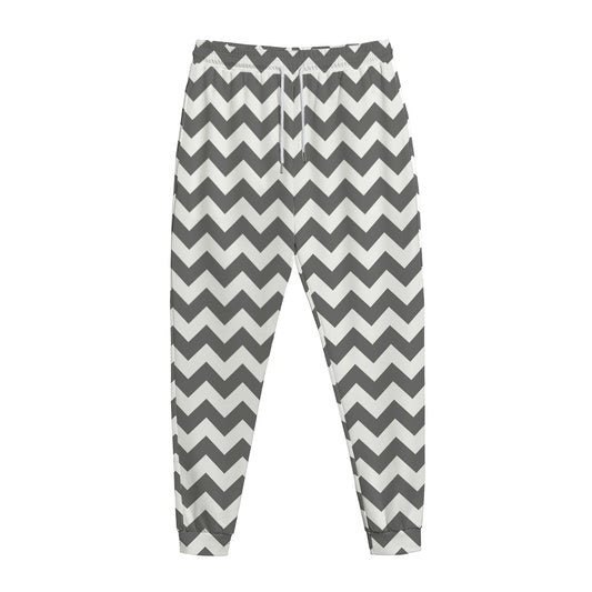 Grey And White Chevron Pattern Print Jogger Pants