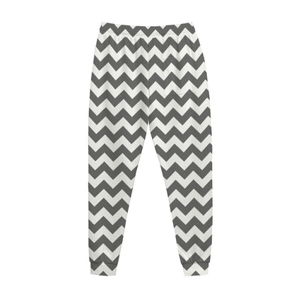 Grey And White Chevron Pattern Print Jogger Pants