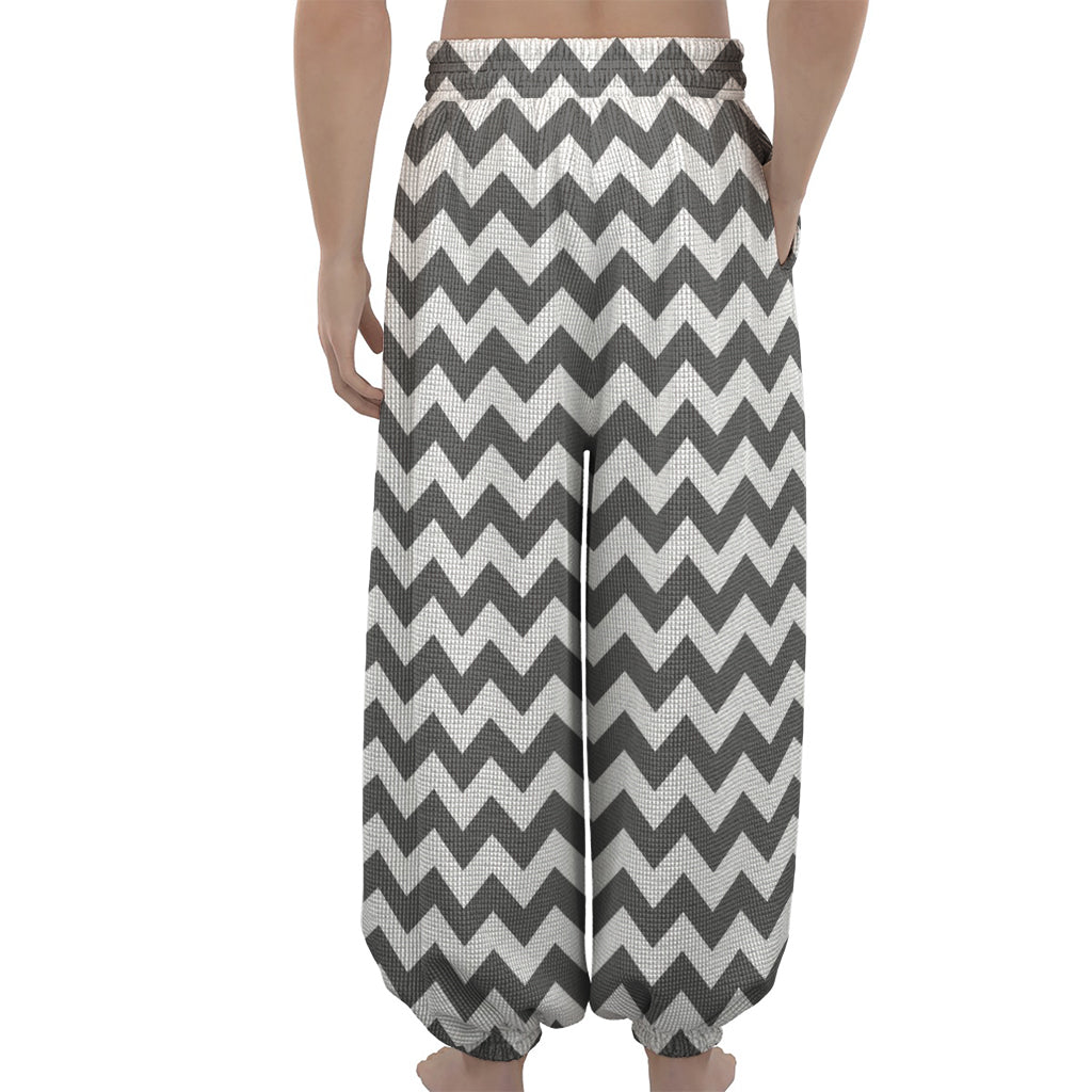 Grey And White Chevron Pattern Print Lantern Pants