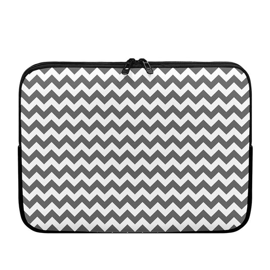 Grey And White Chevron Pattern Print Laptop Sleeve