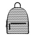 Grey And White Chevron Pattern Print Leather Backpack