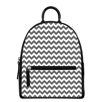 Grey And White Chevron Pattern Print Leather Backpack
