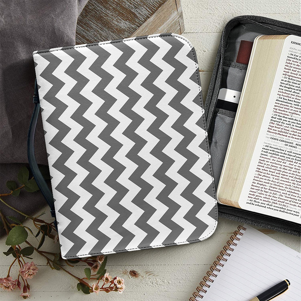 Grey And White Chevron Pattern Print Leather Bible Cover