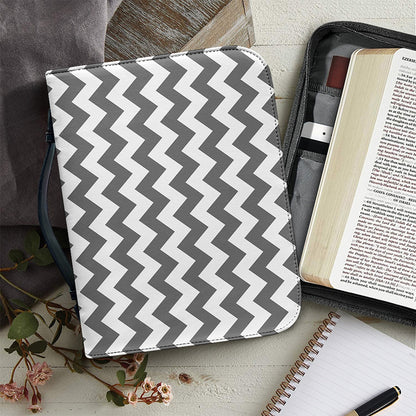 Grey And White Chevron Pattern Print Leather Bible Cover