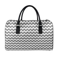 Grey And White Chevron Pattern Print Leather Duffel Bag