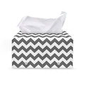 Grey And White Chevron Pattern Print Leather Tissue Box Cover