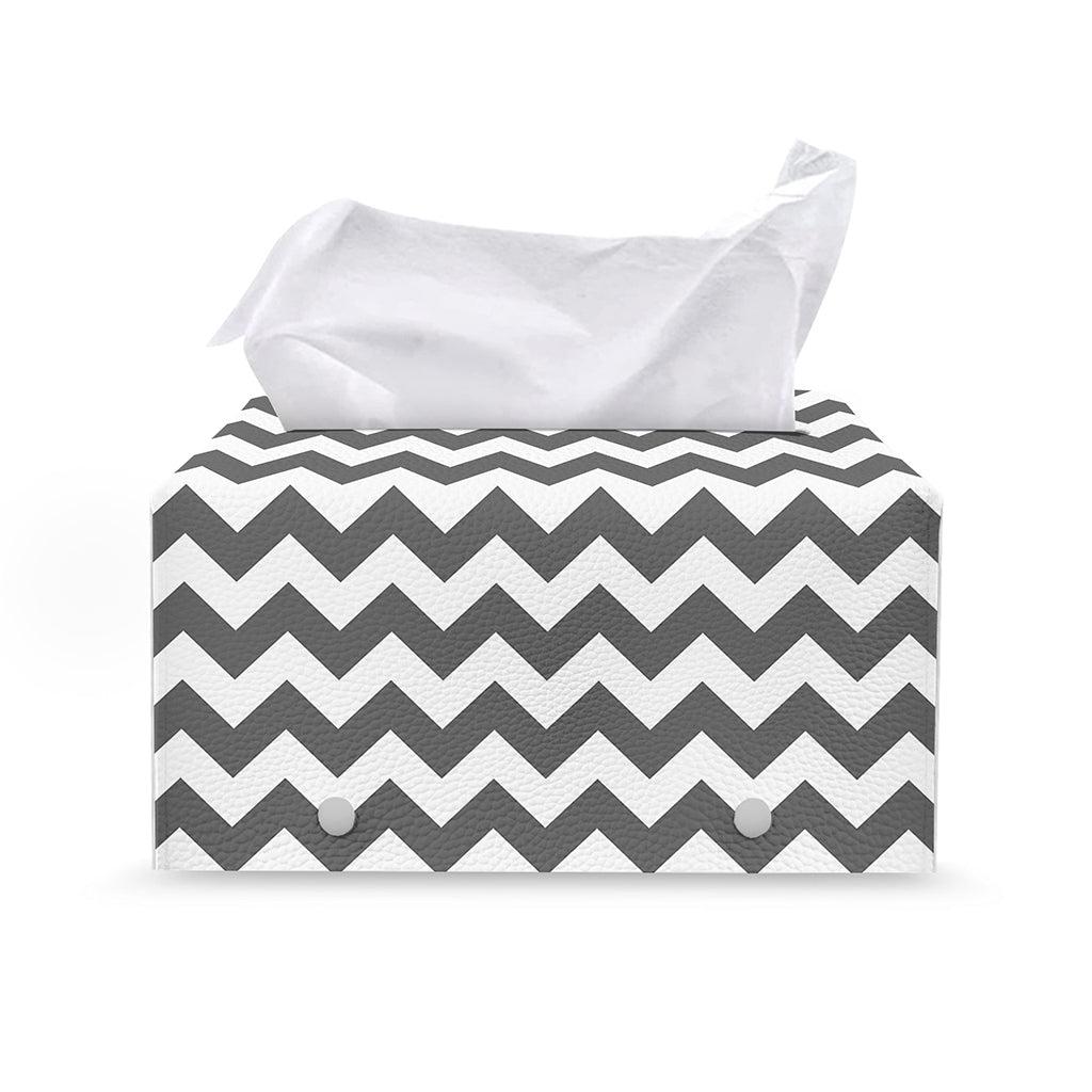 Grey And White Chevron Pattern Print Leather Tissue Box Cover