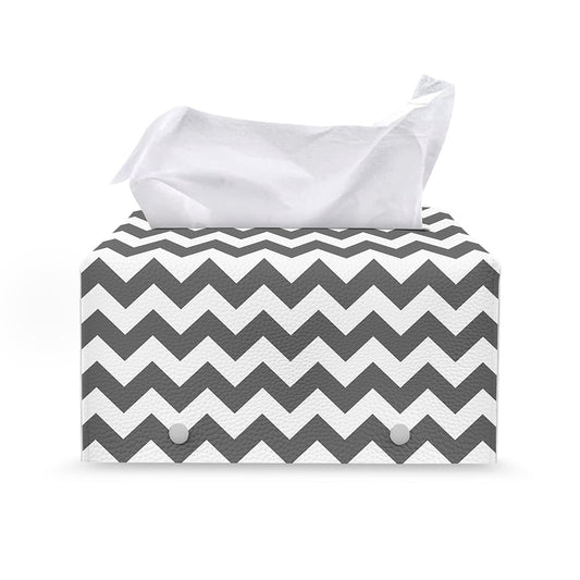 Grey And White Chevron Pattern Print Leather Tissue Box Cover
