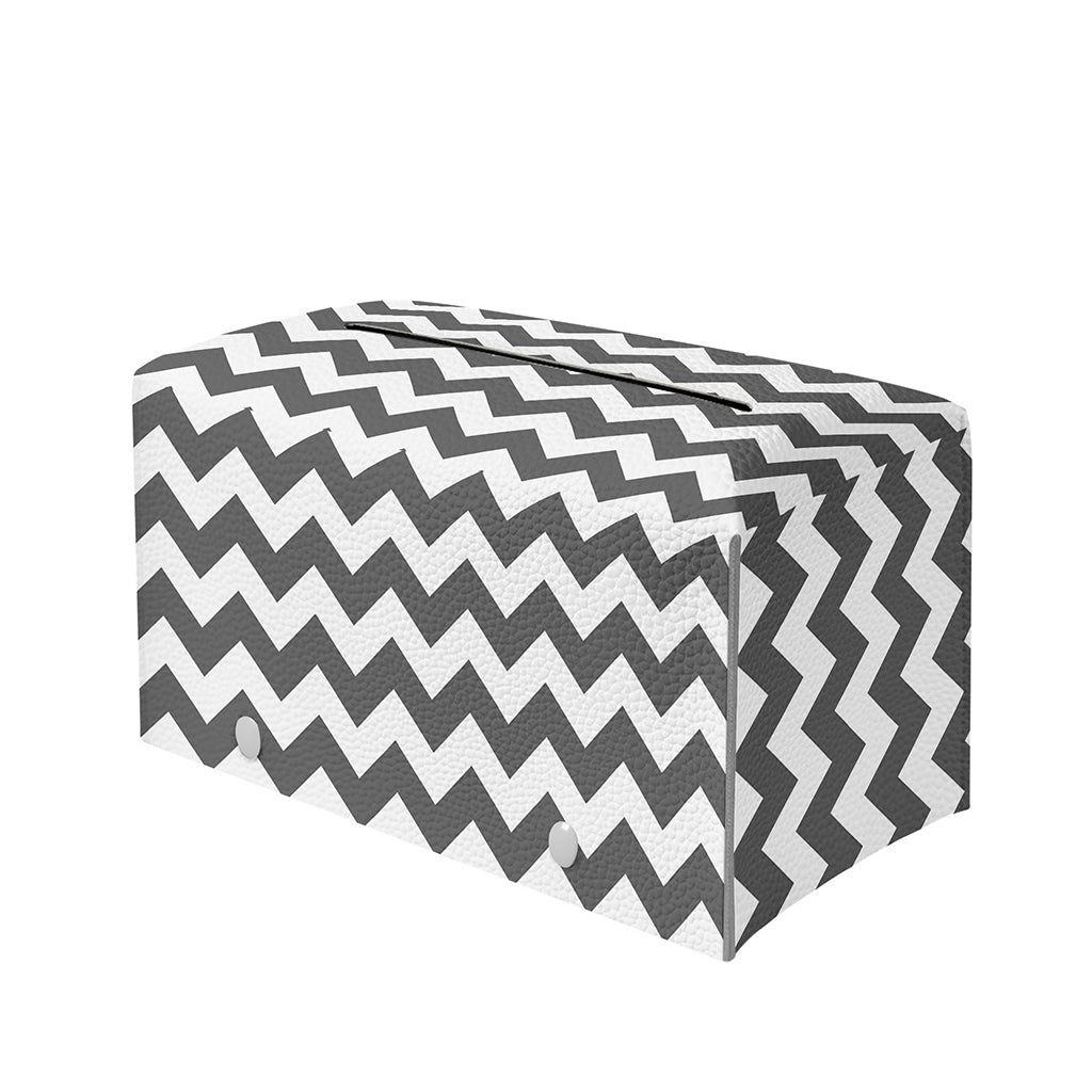 Grey And White Chevron Pattern Print Leather Tissue Box Cover