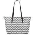 Grey And White Chevron Pattern Print Leather Tote Bag With Zipper