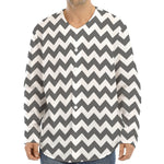 Grey And White Chevron Pattern Print Long Sleeve Baseball Jersey