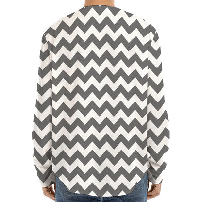Grey And White Chevron Pattern Print Long Sleeve Baseball Jersey