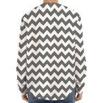 Grey And White Chevron Pattern Print Long Sleeve Baseball Jersey