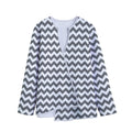 Grey And White Chevron Pattern Print Long Sleeve Short Coat