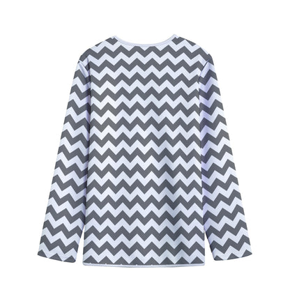 Grey And White Chevron Pattern Print Long Sleeve Short Coat