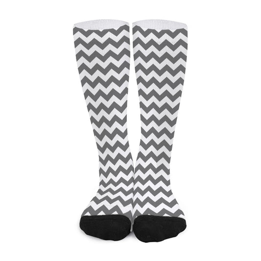 Grey And White Chevron Pattern Print Long Socks